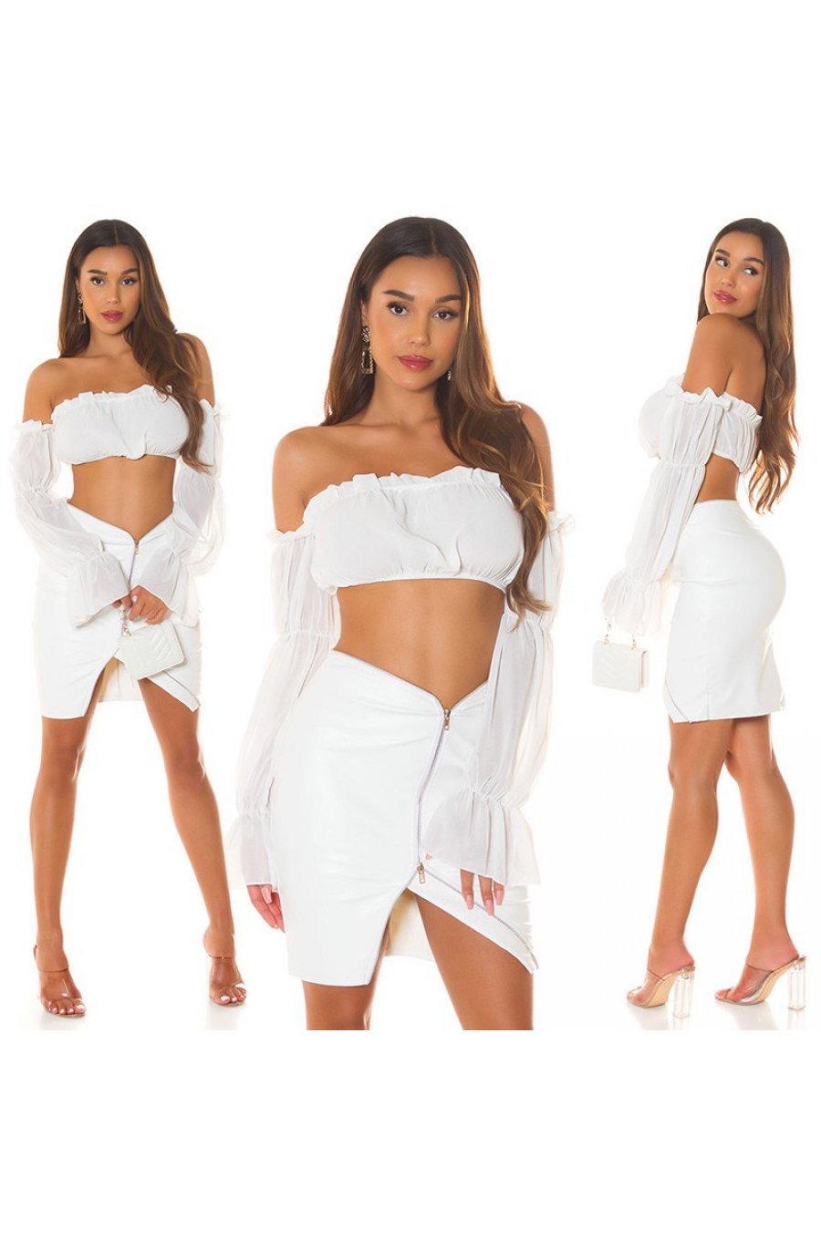 Crop top dama, alb, cu umerii goi, maneca lunga, in stil spaniol, Lisette 6 - jojofashion.ro