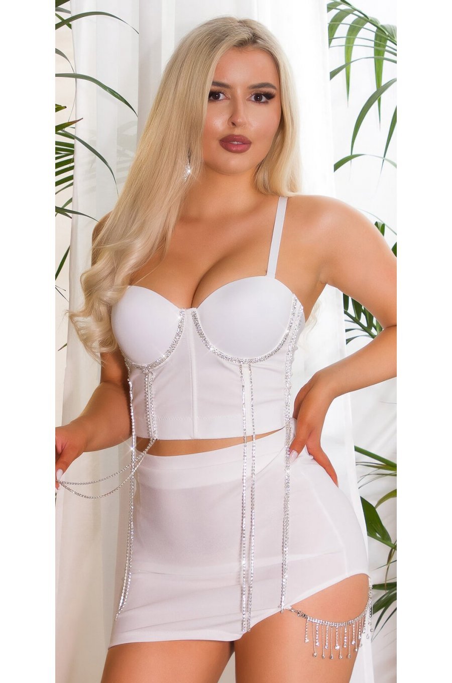 Tinuta top alb tip corset si fusta alba Lavy 2 - jojofashion.ro