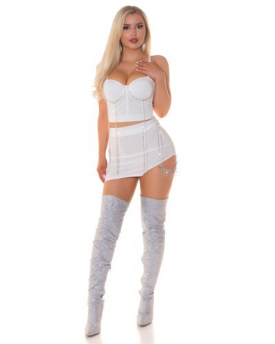 Tinuta top alb tip corset si fusta alba Lavy Tinute de club, Tinuta top alb tip corset si fusta alba Lavy - jojofashion.ro