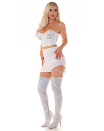 Tinuta top corset alb si fusta alba Anaya Tinute de club, Tinuta top corset alb si fusta alba Anaya - jojofashion.ro