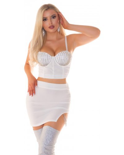Tinuta top corset alb si fusta alba Anaya Tinute de club, Tinuta top corset alb si fusta alba Anaya - jojofashion.ro