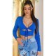 Crop top dama albastru, cu maneca lunga si cupe, Darya Crop top dama albastru, cu maneca lunga si cupe, Darya 2 - jojofashion.ro