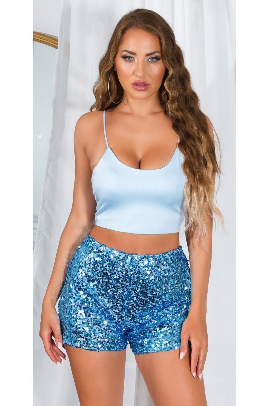 Crop top dama, baby blue, cu bretele subtiri, Jolina Crop top dama, baby blue, cu bretele subtiri, Jolina 1 - jojofashion.ro