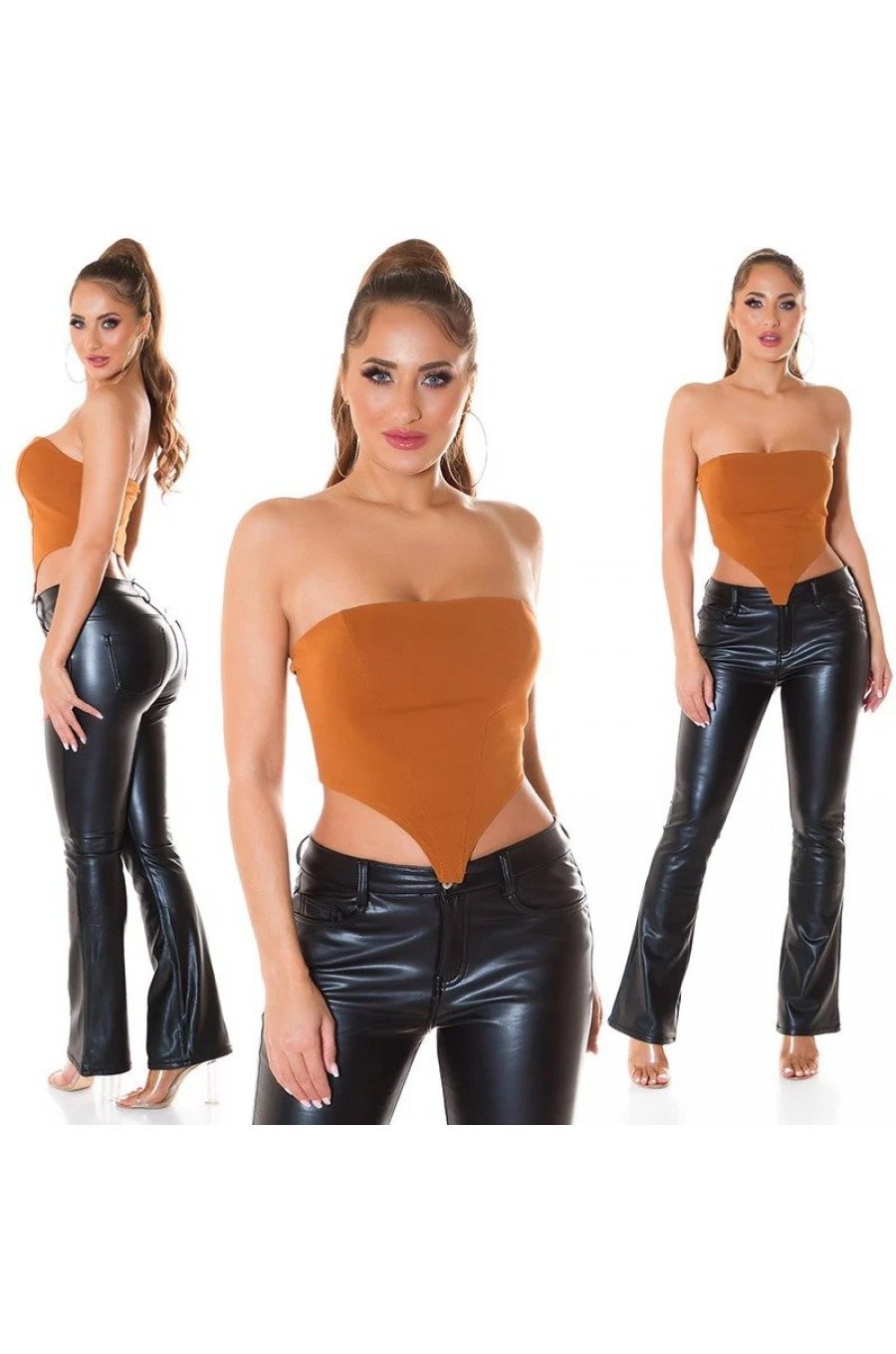 Crop top dama bandeau bronz Vaida 5 - jojofashion.ro