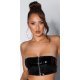 Crop top dama bandeau, latex negru, cu fermoar, Mutya Crop top dama bandeau, latex negru, cu fermoar, Mutya 2 - jojofashion.ro