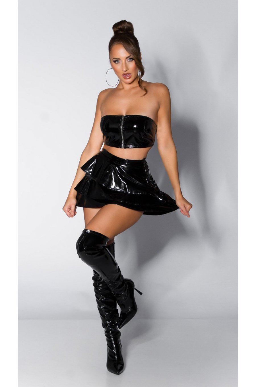 Crop top dama bandeau, latex negru, cu fermoar, Mutya Crop top dama bandeau, latex negru, cu fermoar, Mutya 3 - jojofashion.ro
