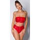 Crop top dama bandeau, latex rosu, cu fermoar, Mutya 3 - jojofashion.ro