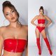 Crop top dama bandeau, latex rosu, cu fermoar, Mutya 6 - jojofashion.ro