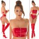 Tinuta de club, top rosu latex, chilot si fusta Mutya 3 - jojofashion.ro
