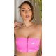 Crop top dama bandeau, latex roz bombon, cu fermoar, Mutya 2 - jojofashion.ro