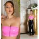 Crop top dama bandeau, latex roz bombon, cu fermoar, Mutya 6 - jojofashion.ro