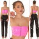 Crop top dama bandeau, latex roz bombon, cu fermoar, Mutya 7 - jojofashion.ro