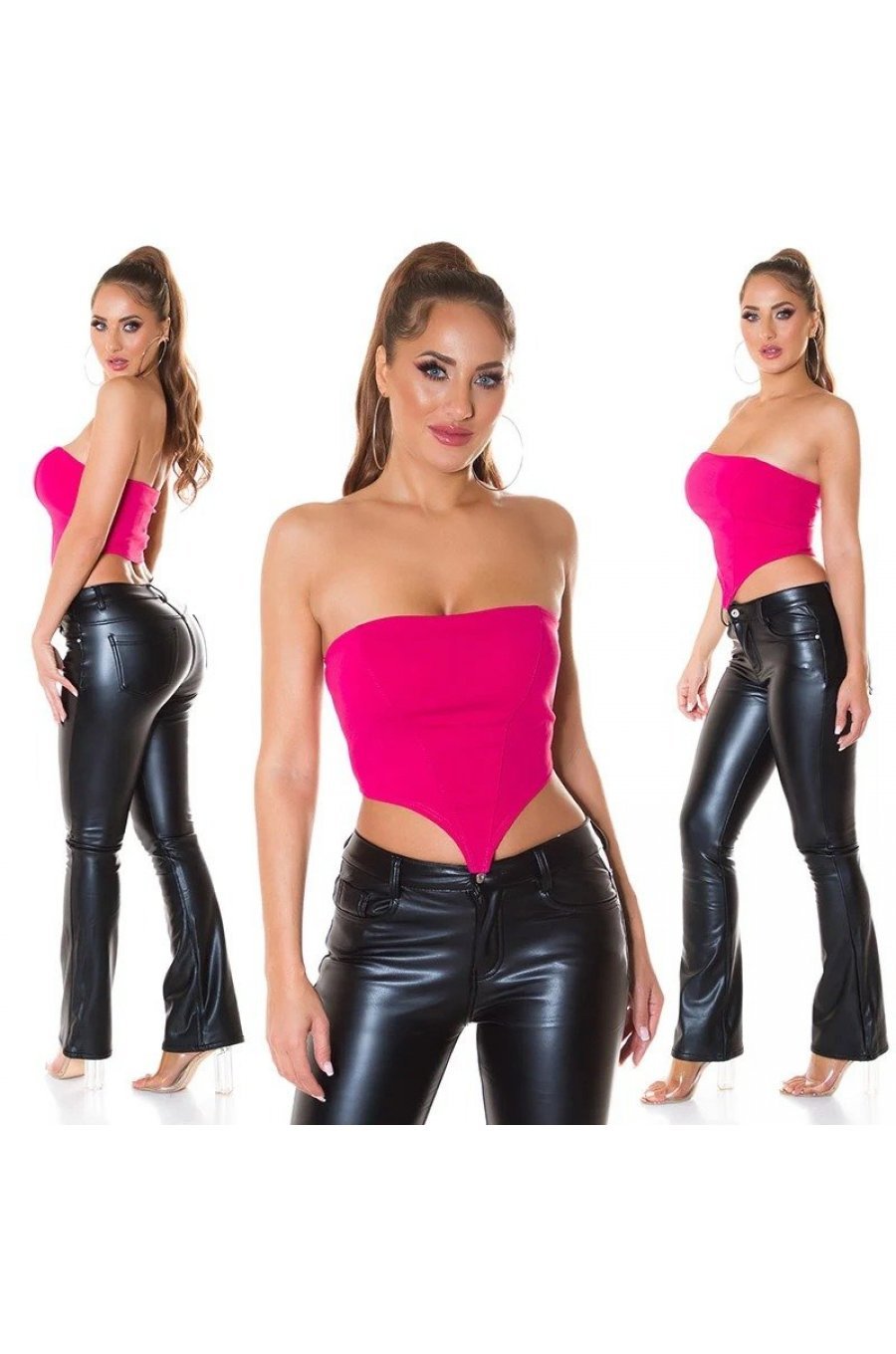 Crop top dama bandeau roz ciclam Vaida Crop top dama bandeau roz ciclam Vaida 5 - jojofashion.ro