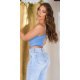 Crop top dama, bleu, cu pietricele si cupe incorporate, Karinne Crop top dama, bleu, cu pietricele si cupe incorporate, Karinne 3 - jojofashion.ro