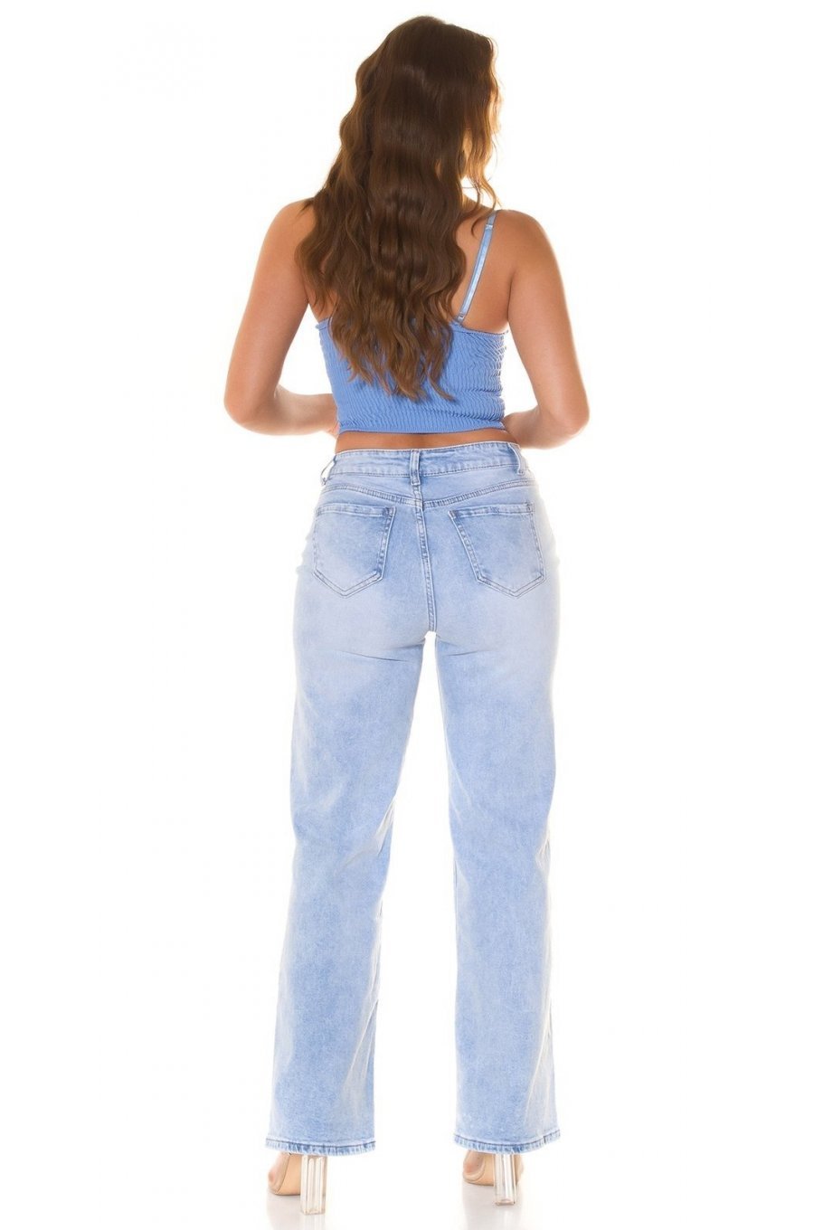 Crop top dama, bleu, cu pietricele si cupe incorporate, Karinne Crop top dama, bleu, cu pietricele si cupe incorporate, Karinne 4 - jojofashion.ro