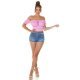 Crop top dama cu umerii goi roz Leelya Crop top dama cu umerii goi roz Leelya 4 - jojofashion.ro