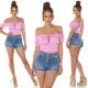 Crop top dama cu umerii goi roz Leelya Crop top dama cu umerii goi roz Leelya 6 - jojofashion.ro