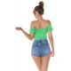 Crop top dama cu umerii goi verde Leelya 3 - jojofashion.ro