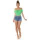 Crop top dama cu umerii goi verde Leelya 4 - jojofashion.ro