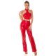Tinuta de club, top rosu din latex si pantaloni evazati Victory 2 - jojofashion.ro
