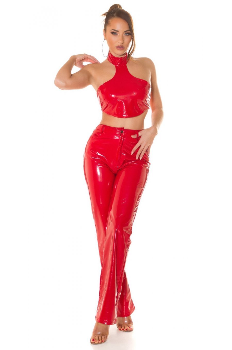 Crop top dama din latex rosu, cu chocker, Victorina Crop top dama din latex rosu, cu chocker, Victorina 5 - jojofashion.ro