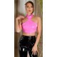 Crop top dama din latex roz bombon, cu chocker, Victorina Crop top dama din latex roz bombon, cu chocker, Victorina 2 - jojofashion.ro
