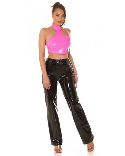 Tinuta de club, top roz din latex si pantaloni negri evazati Victory Tinute de club, Tinuta de club, top roz din latex si pantaloni negri evazati Victory - jojofashion.ro