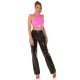 Tinuta de club, top roz din latex si pantaloni negri evazati Victory 2 - jojofashion.ro