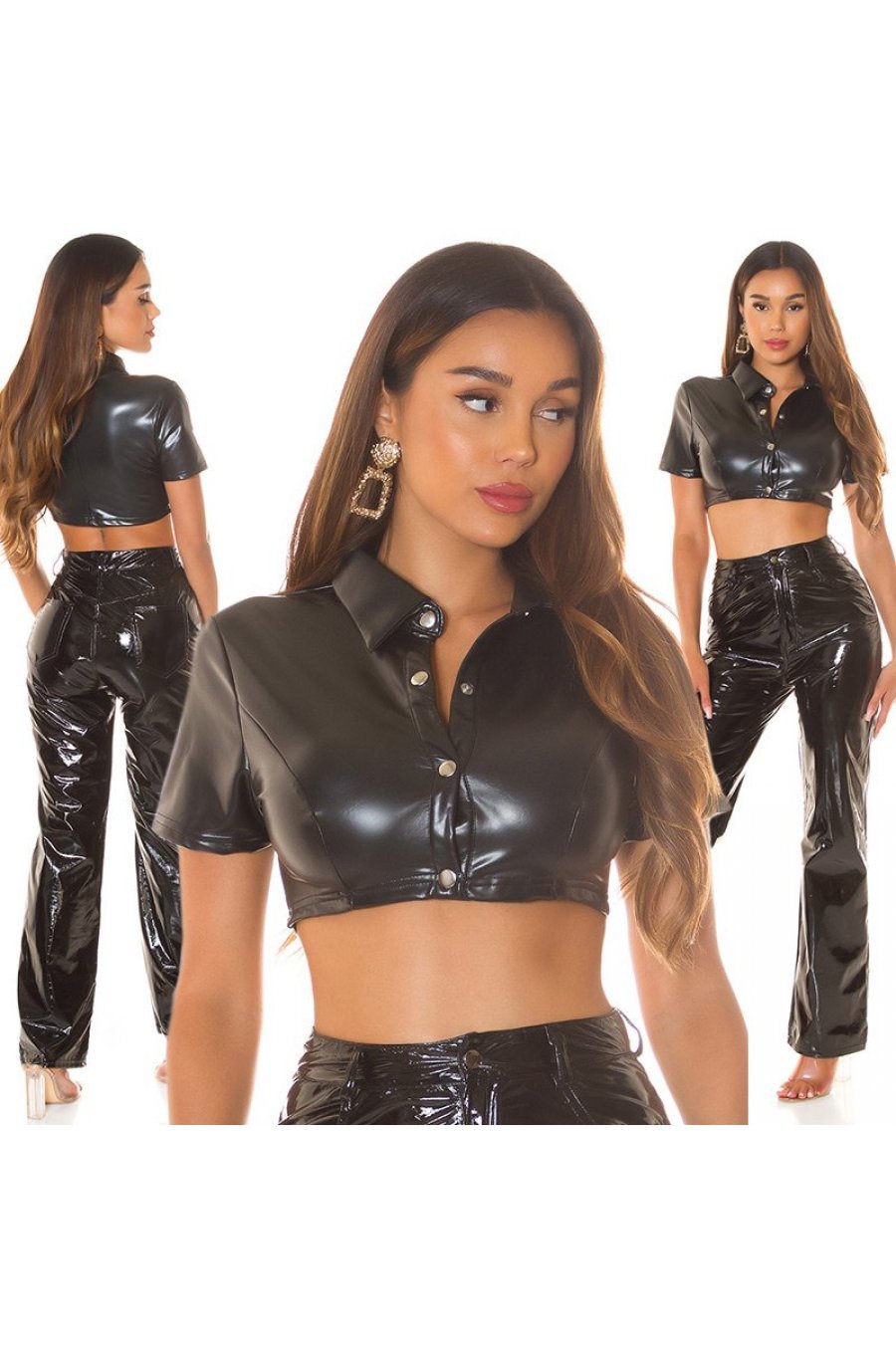 Crop top dama, din piele eco, negru, cu nasturi, Meylin Crop top dama, din piele eco, negru, cu nasturi, Meylin 6 - jojofashion.ro