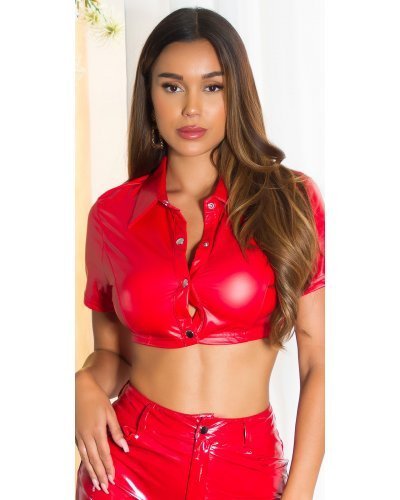 Crop top dama, din piele eco, rosu, cu nasturi, Meylin Crop top dama, din piele eco, rosu, cu nasturi, Meylin - jojofashion.ro