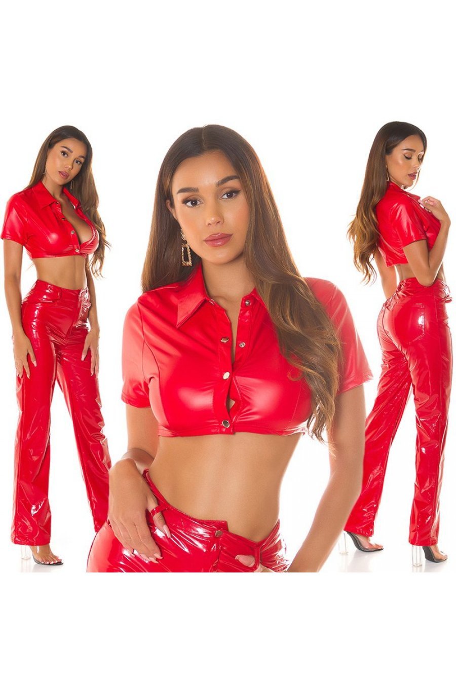 Crop top dama, din piele eco, rosu, cu nasturi, Meylin Crop top dama, din piele eco, rosu, cu nasturi, Meylin 7 - jojofashion.ro