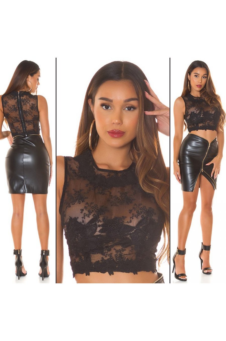 Crop top dama elegant, negru, semitransparent, Marlie Crop top dama elegant, negru, semitransparent, Marlie 8 - jojofashion.ro