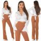 Crop top dama elegant, petrecut, din satin alb, cu maneca lunga, Brunella 8 - jojofashion.ro