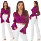 Crop top dama elegant, petrecut, din satin mov, cu maneca lunga, Brunella 7 - jojofashion.ro
