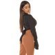 Crop top dama elegant, petrecut, din satin negru, cu maneca lunga, Brunella 3 - jojofashion.ro