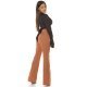 Crop top dama elegant, petrecut, din satin negru, cu maneca lunga, Brunella 5 - jojofashion.ro