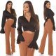 Crop top dama elegant, petrecut, din satin negru, cu maneca lunga, Brunella 7 - jojofashion.ro