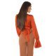 Crop top dama elegant, petrecut, din satin orange, cu maneca lunga, Brunella 3 - jojofashion.ro