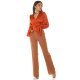 Crop top dama elegant, petrecut, din satin orange, cu maneca lunga, Brunella 6 - jojofashion.ro
