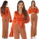 Crop top dama elegant, petrecut, din satin orange, cu maneca lunga, Brunella 7 - jojofashion.ro