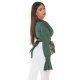Crop top dama elegant, petrecut, din satin verde, cu maneca lunga, Brunella 3 - jojofashion.ro
