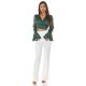 Tinuta crop top satin verde si pantaloni albi evazati Brunella 2 - jojofashion.ro