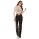 Tinuta crop top glitter bej si pantaloni negri din latex Waterfall 2 - jojofashion.ro