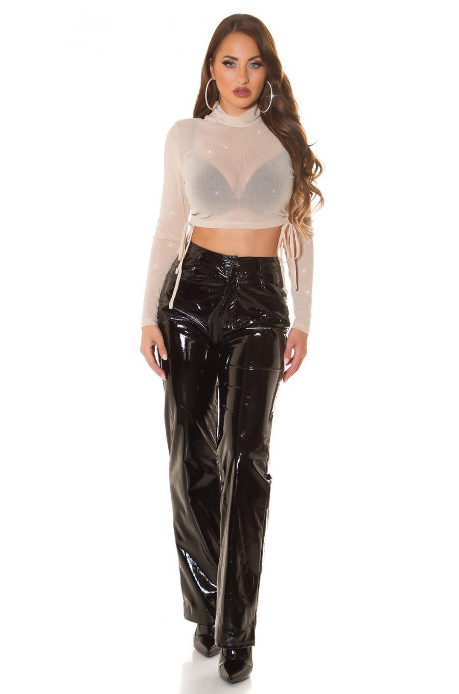 Crop top dama glitter bej, cu maneca lunga, Waterfall Crop top dama glitter bej, cu maneca lunga, Waterfall 6 - jojofashion.ro
