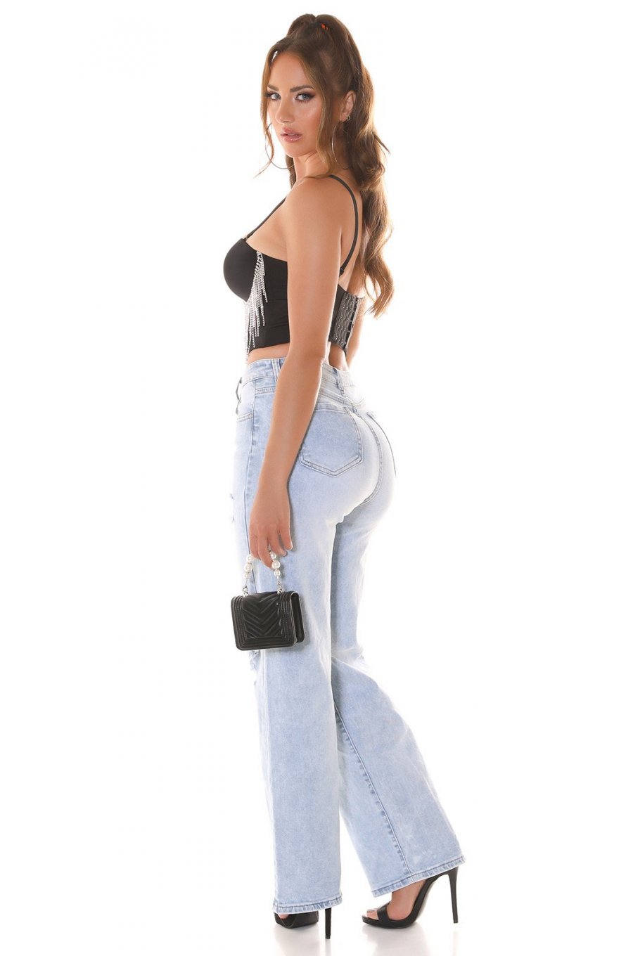 Crop top dama negru, cu franjuri argintii, Yandra Crop top dama negru, cu franjuri argintii, Yandra 4 - jojofashion.ro