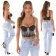 Crop top dama negru, cu franjuri argintii, Yandra Crop top dama negru, cu franjuri argintii, Yandra 8 - jojofashion.ro