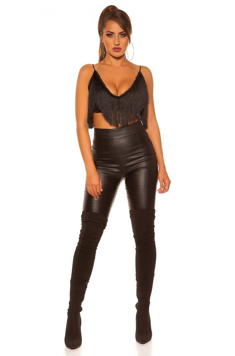 Crop top dama negru cu franjuri Tubba Crop top dama negru cu franjuri Tubba 5 - jojofashion.ro