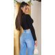 Crop top dama negru, cu maneca lunga si cupe, Darya 3 - jojofashion.ro