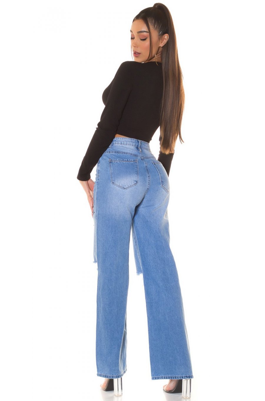 Crop top dama negru, cu maneca lunga si cupe, Darya 4 - jojofashion.ro