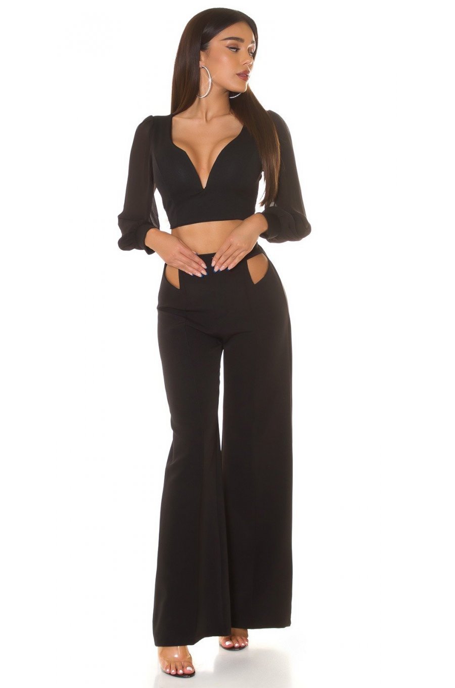 Crop top dama, negru, cu maneca lunga si decolteu in V, Meredith Crop top dama, negru, cu maneca lunga si decolteu in V, Meredith 5 - jojofashion.ro